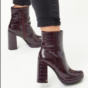 Rachel Zoe Maya Platform Boot / Deep Mahogany Croc Embossed